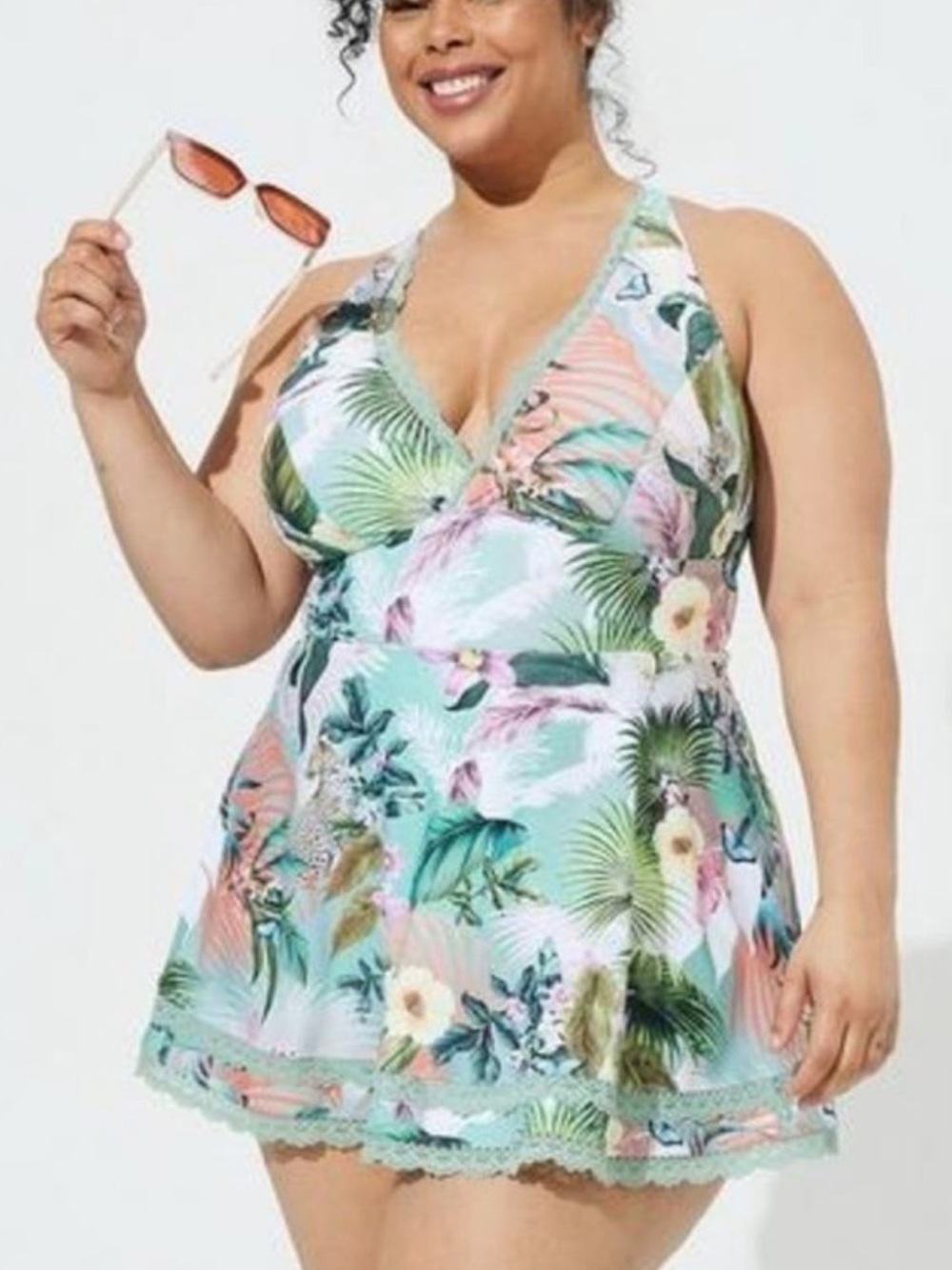 Torrid size 4 Tropical Floral Swim Dress Swimsuit in Mint